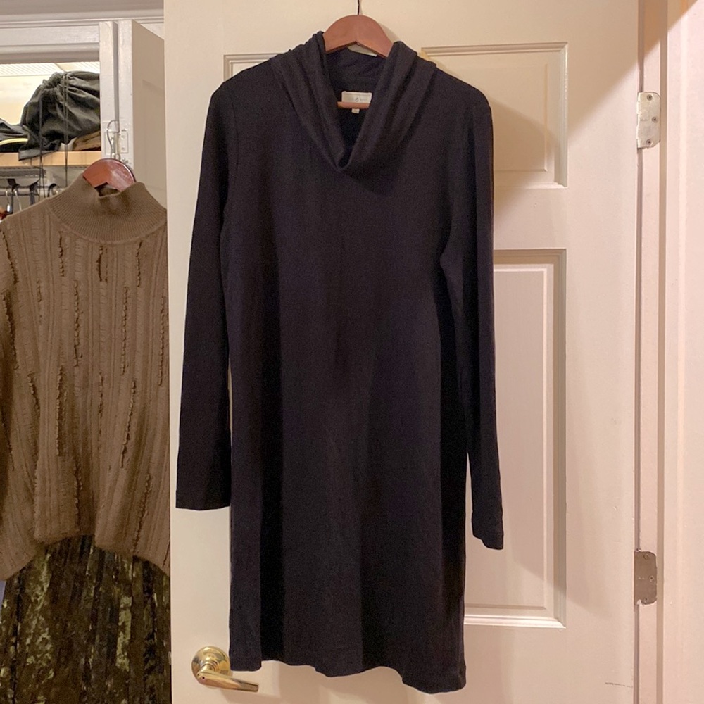 Lou & Grey Jersey Black Dress with Cowl Neck